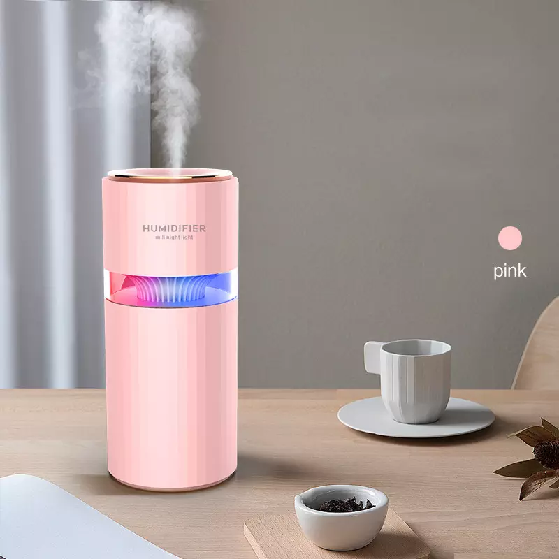 Taza Humidifier 400ML Cool Mist Humidifiers Super Quiet USB Desktop Air Humidifier with Colorful Night Lights for Cars, Office, Baby Bedroom, Travel (White Pink)