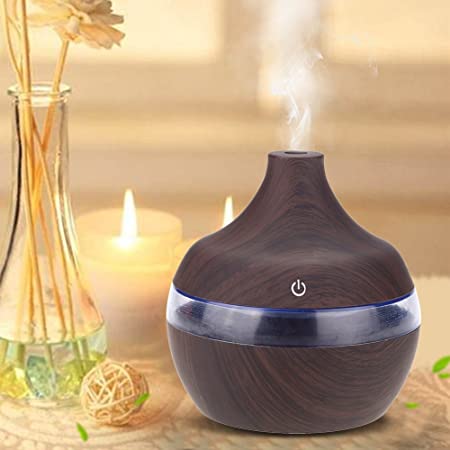 Top Fill Wood Grain USB Humidifier LED Night Light Mist Maker Ideal for Bedroom Office Nursery Car Baby Water Drop Shape Compact Design