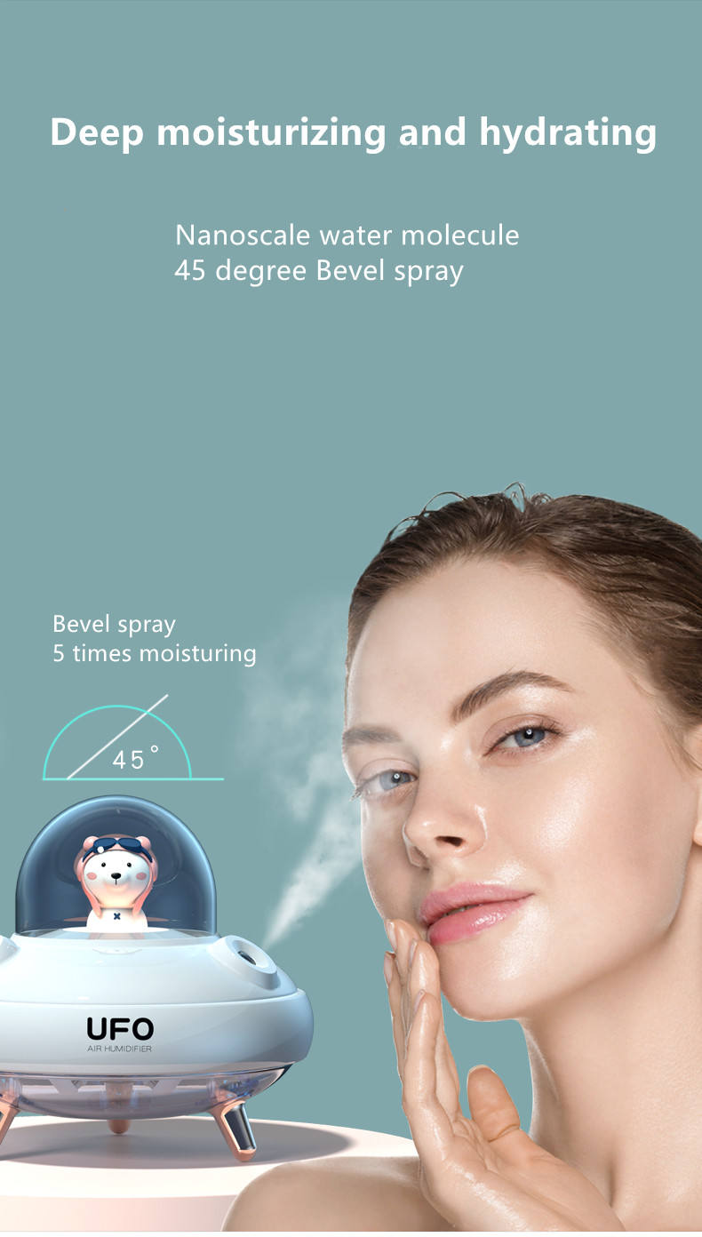 HO3 UFO Double Spraying Pet Humidifier Home Air Nebulizer Water Replenishing Instrument, Colour: Battery Model.