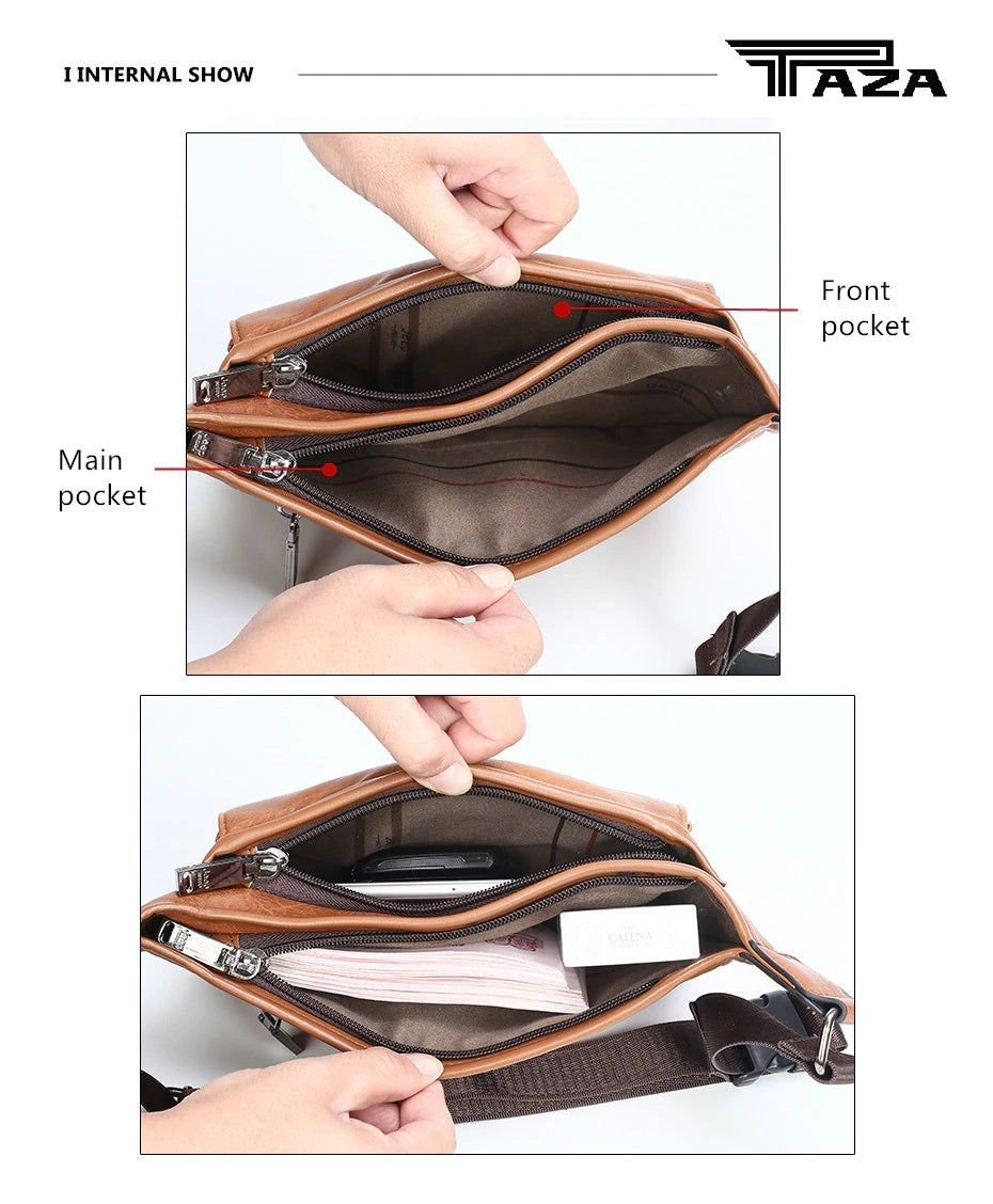 TAZA BULUO Brand Casual Functional Money Phone Belt Bag Chest Pouch Waist Bags Unisex Pack Sling Bag Leather Hip Bag